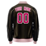 Custom Brown Pink Solid Color Varsity Letterman Jacket JA02240617XF072