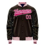 Custom Brown Pink Solid Color Varsity Letterman Jacket JA02240617XF072