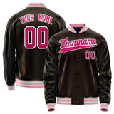 Custom Brown Pink Solid Color Varsity Letterman Jacket JA02240617XF072