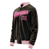 Custom Brown Pink Solid Color Varsity Letterman Jacket JA02240617XF072