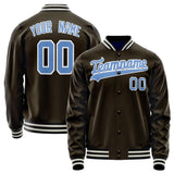 Custom Brown Light-Blue Solid Color Varsity Letterman Jacket