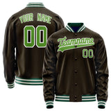 Custom Brown Neon-Green Solid Color Varsity Letterman Jacket