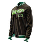 Custom Brown Neon-Green Solid Color Varsity Letterman Jacket JA02240617XF074