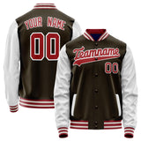 Custom Brown White Solid Color Varsity Letterman Jacket