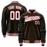 Custom Brown White Solid Color Varsity Letterman Jacket