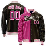 Custom Brown Pink Split Varsity Letterman Jacket