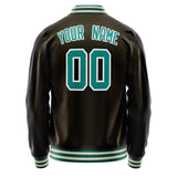 Custom Brown Teal Solid Color Varsity Letterman Jacket JA02240617XF080