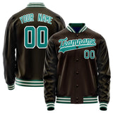 Custom Brown Teal Solid Color Varsity Letterman Jacket JA02240617XF080