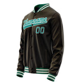 Custom Brown Teal Solid Color Varsity Letterman Jacket JA02240617XF080