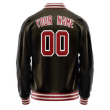 Custom Brown Red Solid Color Varsity Letterman Jacket JA02240617XF081