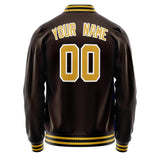 Custom Brown Gold Solid Color Varsity Letterman Jacket JA02240617XF085