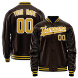 Custom Brown Gold Solid Color Varsity Letterman Jacket