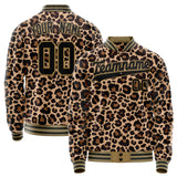 Custom Brown Black Leopard 3D Varsity Letterman Jacket JA02240617XF086