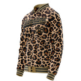 Custom Brown Black Leopard 3D Varsity Letterman Jacket JA02240617XF086