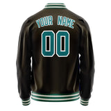 Custom Brown Teal Solid Color Varsity Letterman Jacket JA02240617XF087