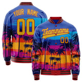 Custom Royal Old Hawaii Palm Trees 3D Pattern Varsity Letterman Jacket