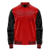 Custom Red Black Solid Color Varsity Letterman Jacket JA02240617XY386