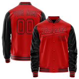 Custom Red Black Solid Color Varsity Letterman Jacket