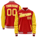 Custom Red Yellow Solid Color Varsity Letterman Jacket