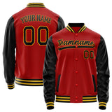 Custom Red Black Solid Color Varsity Letterman Jacket