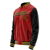 Custom Red Black Solid Color Varsity Letterman Jacket JA02240617XY389