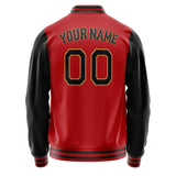 Custom Red Black Solid Color Varsity Letterman Jacket JA02240617XY391