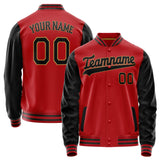 Custom Red Black Solid Color Varsity Letterman Jacket