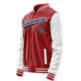 Custom Red White Solid Color Varsity Letterman Jacket JA02240617XY402