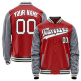 Custom Red Gray Solid Color Varsity Letterman Jacket