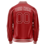 Custom Red White Solid Color Varsity Letterman Jacket JA02240617XY406