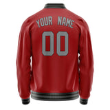 Custom Red Gray Solid Color Varsity Letterman Jacket JA02240617XY407