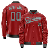 Custom Red Gray Solid Color Varsity Letterman Jacket