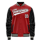 Custom Red Black Solid Color Varsity Letterman Jacket JA02240617XY408