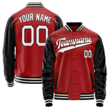 Custom Red Black Solid Color Varsity Letterman Jacket