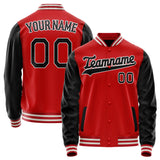 Custom Red Black Solid Color Varsity Letterman Jacket