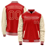 Custom Red Cream Solid Color Varsity Letterman Jacket JA02240617XY414