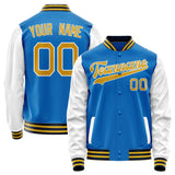 Custom Electric-Blue White Solid Color Varsity Letterman Jacket