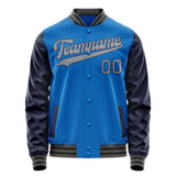 Custom Electric-Blue Navy Solid Color Varsity Letterman Jacket JA02240617YH119