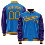 Custom Electric-Blue Purple Solid Color Varsity Letterman Jacket JA02240617YH120