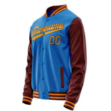 Custom Electric-Blue Brown Solid Color Varsity Letterman Jacket JA02240617YH122