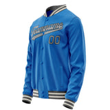 Custom Electric-Blue Gray Solid Color Varsity Letterman Jacket JA02240617YH124