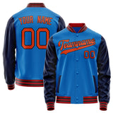 Custom Electric-Blue Navy Solid Color Varsity Letterman Jacket JA02240617YH126