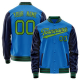 Custom Electric-Blue Neon-Green Solid Color Varsity Letterman Jacket JA02240617YH130