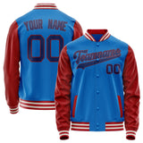 Custom Electric-Blue Texas-Orange Solid Color Varsity Letterman Jacket