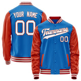 Custom Electric-Blue Orange Solid Color Varsity Letterman Jacket