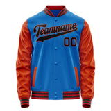 Custom Electric-Blue Orange Solid Color Varsity Letterman Jacket JA02240617YH135