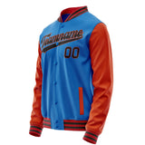 Custom Electric-Blue Orange Solid Color Varsity Letterman Jacket JA02240617YH135