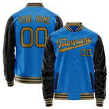 Custom Electric-Blue Black Solid Color Varsity Letterman Jacket JA02240617YH139