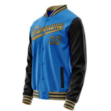 Custom Electric-Blue Black Solid Color Varsity Letterman Jacket JA02240617YH139