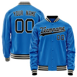 Custom Electric-Blue Black Solid Color Varsity Letterman Jacket